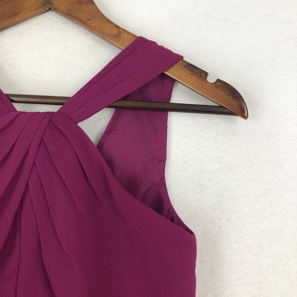 David's Bridal Women's Size 2 Purple Short Crinkle Chiffon Sleeveless Dress - Picture 3 of 11